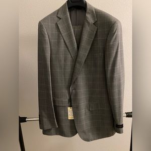 NWT Mens Gray w/ Light Blue Plaid MaxDavoli Suit Size 42 36L